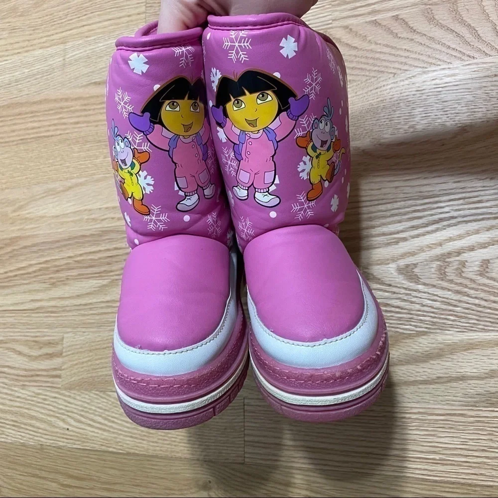 Dora the Explorer Pink Snow Boots Sz 13-1 Kids Winter Girls